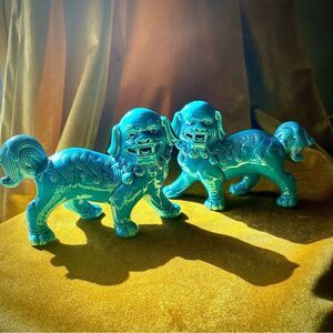 ♥️ Ceramic Foo Dog Statues - Blue